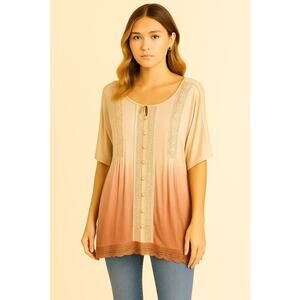 New with tags POL Lace Trim Boho Top Tunic Pink Ombre Oversized Bohemian SZ S